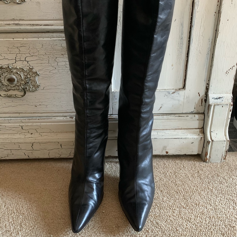 Manolo Blahnik Tall Black Leather Boots w/ Heel